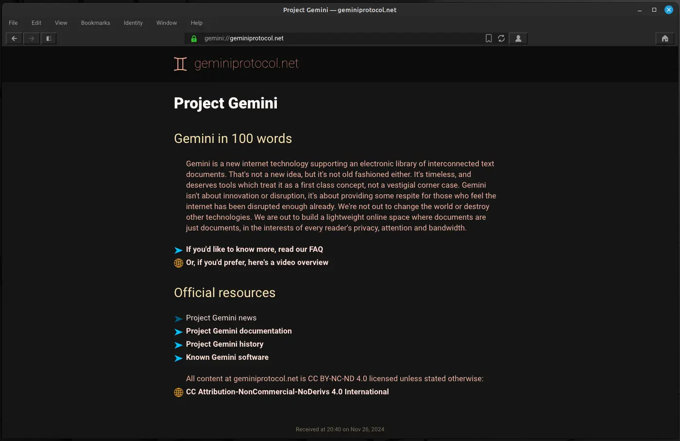 A screenshot of project Gemini website